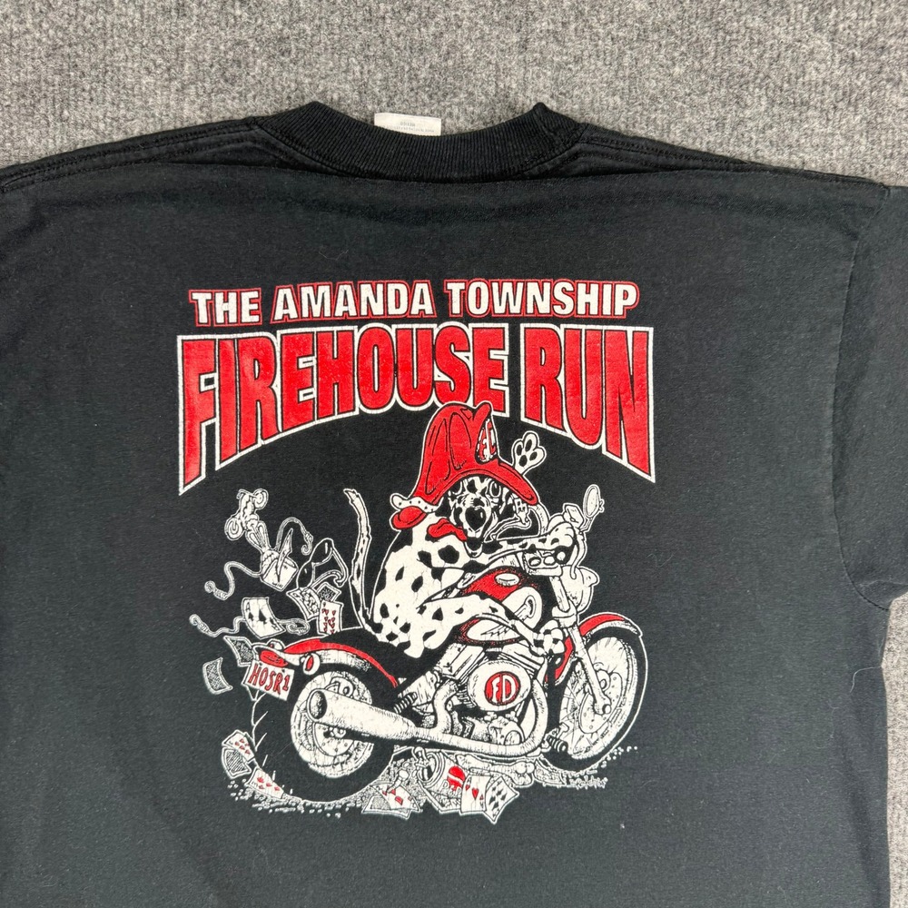 Jerzees T-Shirt Mens Size M Black Firehouse Run Motorcycle Graphic Distressed